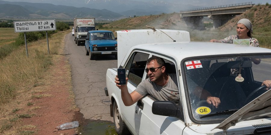 Reisender im Mietwagen in Georgien