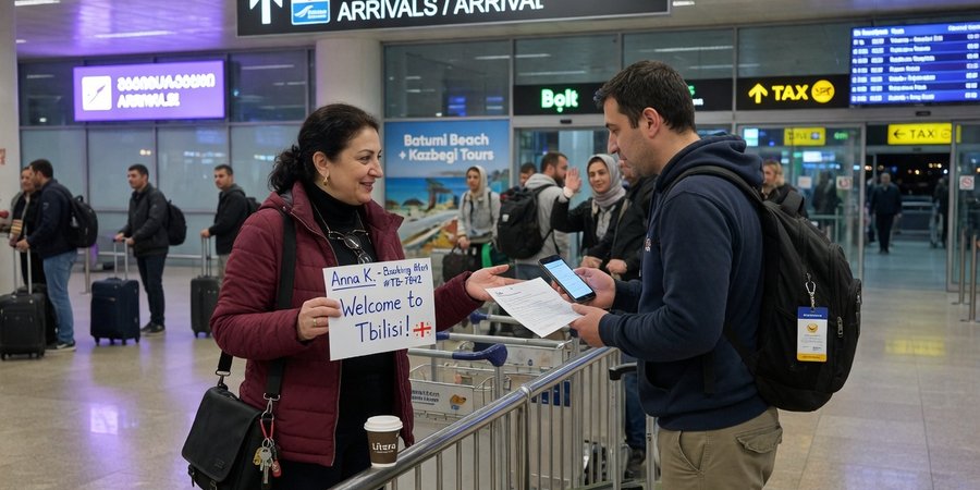 TakeCars-Gastgeber trifft Mieter am Flughafen Tiflis