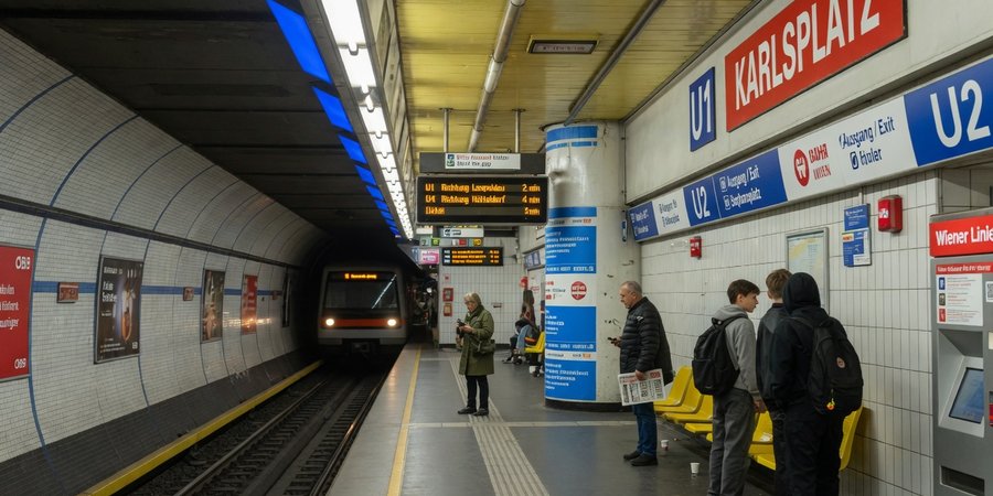 Wiener U-Bahn-Station ohne Mietwagen am Parkplatz vor dem Eingang