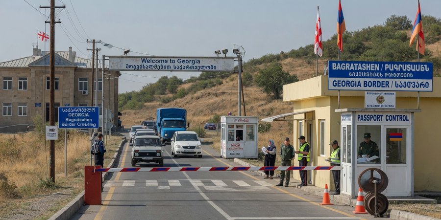 Grenzposten Bagratashen auf der Strecke Armenien nach Georgien