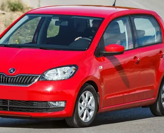 Frontansicht eines Mietwagens Skoda Citigo auf Kreta, Griechenland ✓ Auto Nr.1773. ✓ Schaltgetriebe TM ✓ 1 Bewertungen.