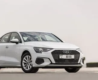 Frontansicht eines Mietwagens Audi A3 Sedan in Dubai, VAE ✓ Auto Nr.4924. ✓ Automatisch TM ✓ 0 Bewertungen.