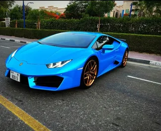 Frontansicht eines Mietwagens Lamborghini Huracan in Dubai, VAE ✓ Auto Nr.5652. ✓ Automatisch TM ✓ 0 Bewertungen.