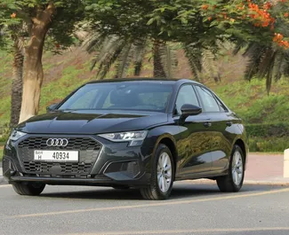 Frontansicht eines Mietwagens Audi A3 Sedan in Dubai, VAE ✓ Auto Nr.5976. ✓ Automatisch TM ✓ 0 Bewertungen.