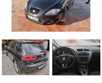 Frontansicht eines Mietwagens SEAT Leon am Flughafen von Tirana, Albanien ✓ Auto Nr.7756. ✓ Schaltgetriebe TM ✓ 0 Bewertungen.