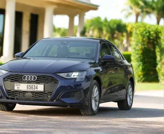 Frontansicht eines Mietwagens Audi A3 Sedan in Dubai, VAE ✓ Auto Nr.13260. ✓ Automatisch TM ✓ 0 Bewertungen.