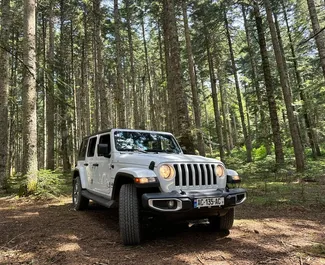 Frontansicht eines Mietwagens Jeep Wrangler Sahara in Tiflis, Georgien ✓ Auto Nr.13658. ✓ Automatisch TM ✓ 0 Bewertungen.