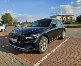 Frontansicht eines Mietwagens Genesis GV70 in Minsk, Weißrussland ✓ Auto Nr.15010. ✓ Automatisch TM ✓ 0 Bewertungen.