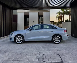 Audi A3 Sedan 2025 zur Miete verfügbar in Dubai, mit Kilometerbegrenzung 250 km/Tag.