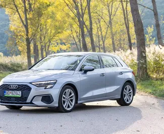 Frontansicht eines Mietwagens Audi A3 in Becici, Montenegro ✓ Auto Nr.15932. ✓ Automatisch TM ✓ 0 Bewertungen.