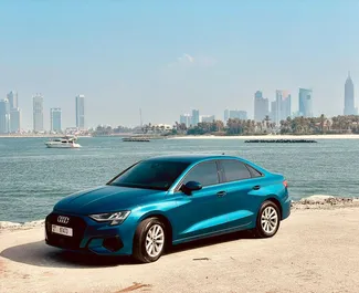 Frontansicht eines Mietwagens Audi A3 Sedan in Dubai, VAE ✓ Auto Nr.15996. ✓ Automatisch TM ✓ 0 Bewertungen.